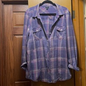 Torrid size 2x purple plaid button up.